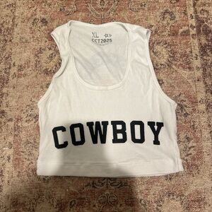 Cowboy Carter White Crop Top with Black 'COWBOY' Print
